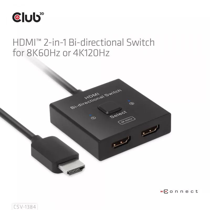 CLUB3D HDMI 2-in-1 kahesuunaline lüliti 8K60Hz 4K120Hz CSV-1384