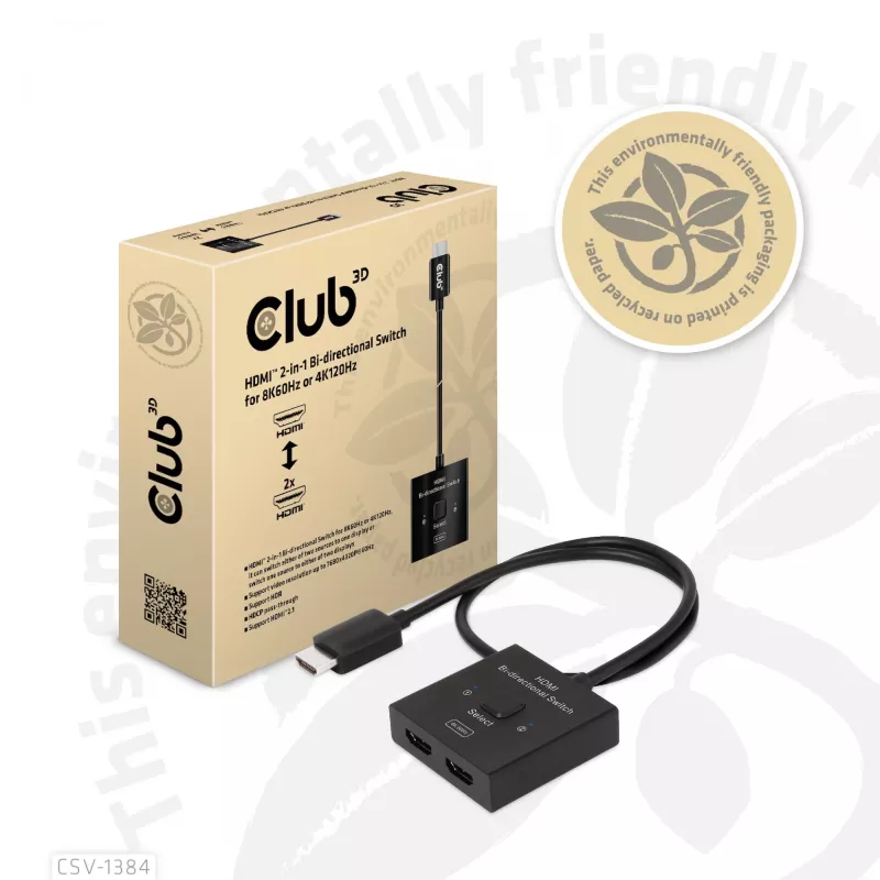 CLUB3D HDMI 2-in-1 kahesuunaline lüliti 8K60Hz 4K120Hz CSV-1384