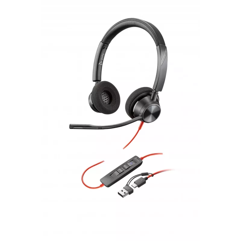 HP Poly Mustwire 3320 Stereo Microsoft Teams Certified USB-C Headset +USB-C/A Adapter