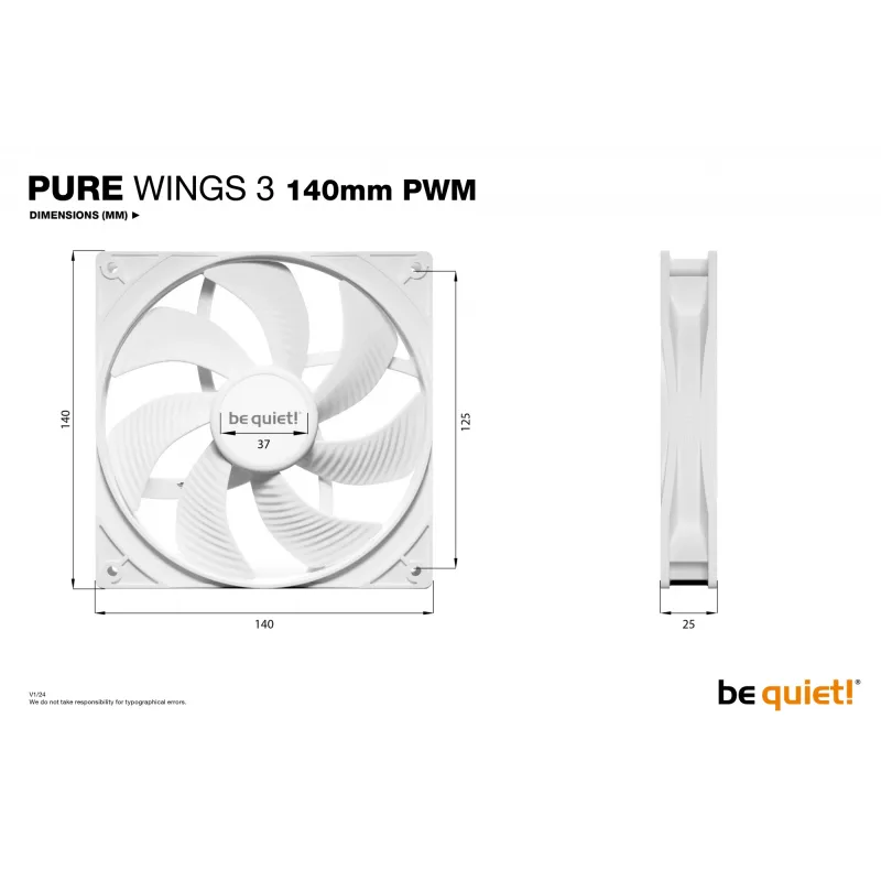 be quiet! Pure Wings 3 140mm PWM Valge arvutikorpuse ventilaator 14 cm 1 tk