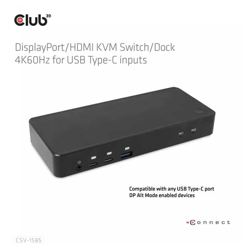 CLUB3D DisplayPort/HDMI KVM Switch/Dock 4K60Hz For USB USB-C inputs