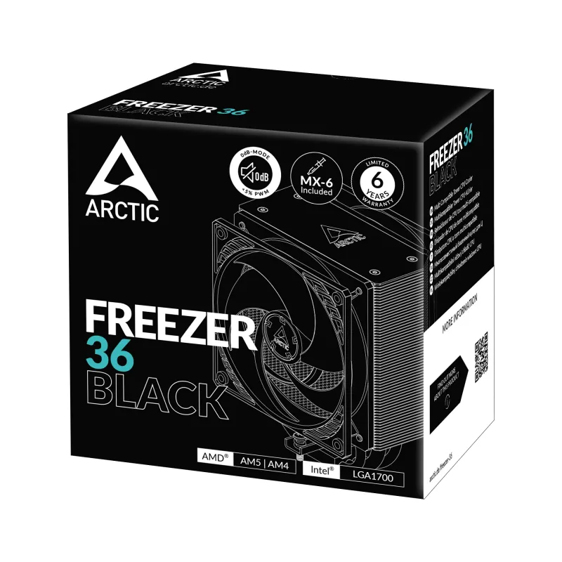 ARCTIC Freezer 36 (must) mitmeühilduv tornprotsessorijahuti, õhkjahuti, 12 cm, 200 p/min, 1800 p/min, must