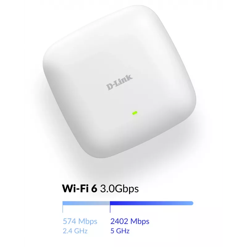 D-Link AX3000 Wi-Fi 6 kaheribaline PoE pääsupunkt, 2.4 GHz, 5 GHz, 3000 Mbit/s, SNMP, SNMPv2, SNMPv3, WEP, WPA, WPA2, WPA3, 10,100,1000,2500 Mbit/s
