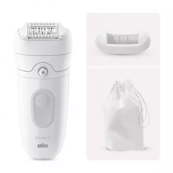 Epilaator Braun Silk-épil 5 5-011 — aku, MicroGrip pintsetid, märg ja kuiv, massaaž, valge
