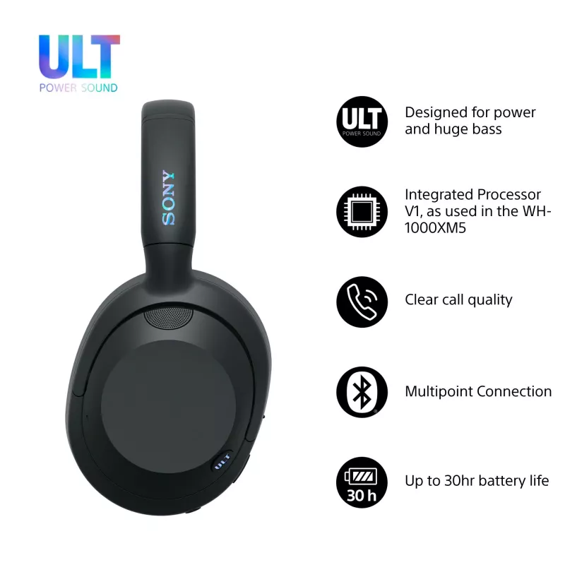 Peakomplekt Sony ULT WEAR monoauralne USB/Bluetooth 5.2, ANC, 30–50 h aku, 3,5 mm, USB‑C laadimine, 255 g