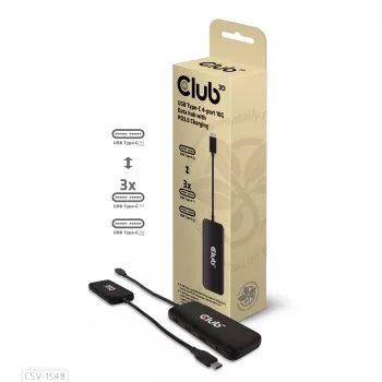 CLUB3D USB USB-C 4-pordiline 10G andmejaotur PD3.0 laadimisega, juhtmega, USB 3.2 Gen 1 (3.1 Gen 1) USB-C, 100 W, must, 10 Gbit/s, USB