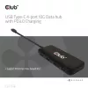 CLUB3D USB USB-C 4-pordiline 10G andmejaotur PD3.0 laadimisega, juhtmega, USB 3.2 Gen 1 (3.1 Gen 1) USB-C, 100 W, must, 10 Gbit/s, USB