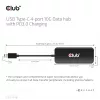 CLUB3D USB USB-C 4-pordiline 10G andmejaotur PD3.0 laadimisega, juhtmega, USB 3.2 Gen 1 (3.1 Gen 1) USB-C, 100 W, must, 10 Gbit/s, USB