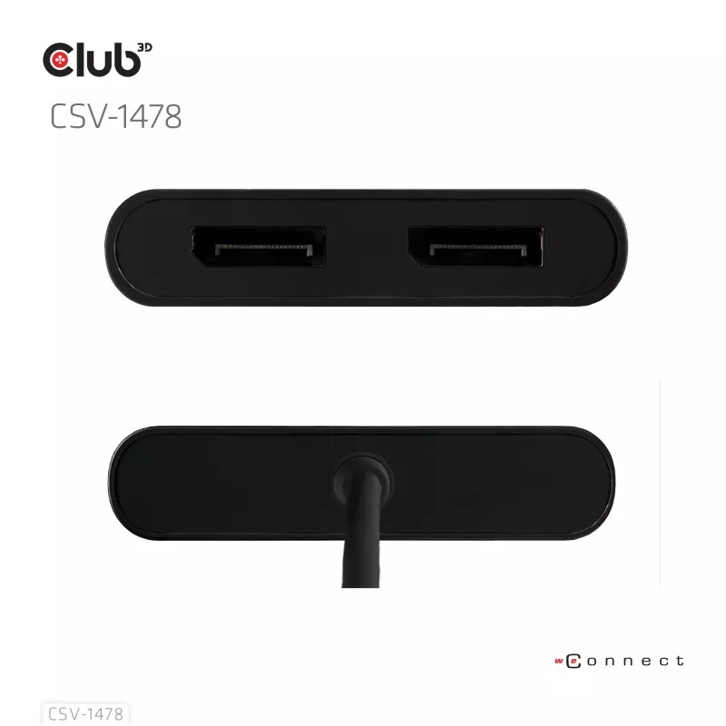 Videopoolitaja Club 3D CSV-1478 USB USB-C (koos USB-A adapteriga) kuni kaks DisplayPort 4K60Hz, Must