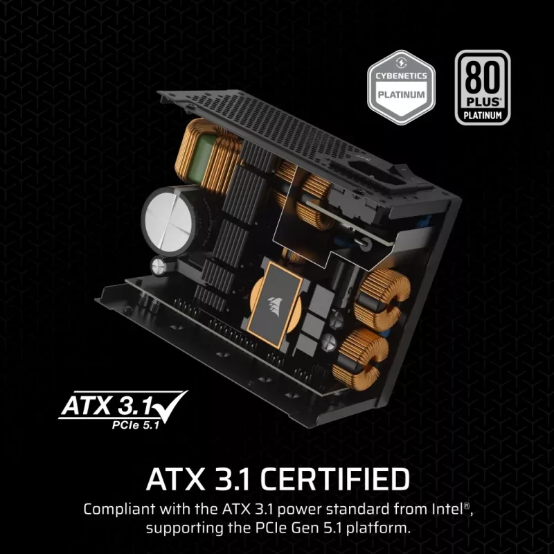 Toiteplokk CORSAIR CP-9020257-EU — 1000 W, 24-pin ATX, 80 PLUS Gold, 140 mm ventilaator, must