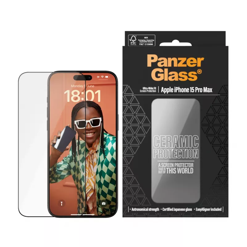 PanzerGlass ® Ceramic Protection iPhone 15 Pro Max jaoks | Ultra-Wide Fit koos EasyAligneriga