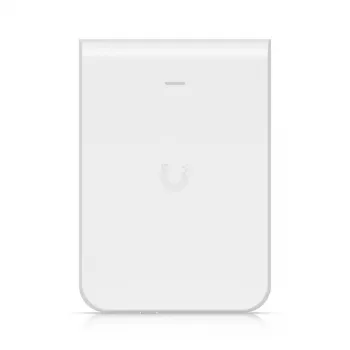 Pöörduspunkt UBIQUITI U7 Pro Wall — Seinale paigaldatav Wi‑Fi 7 AP, 2,4/5/6 GHz, 6 ruumivoogu, 2500 Mbps LAN, PoE (44–57 V), siseruumidesse, valge
