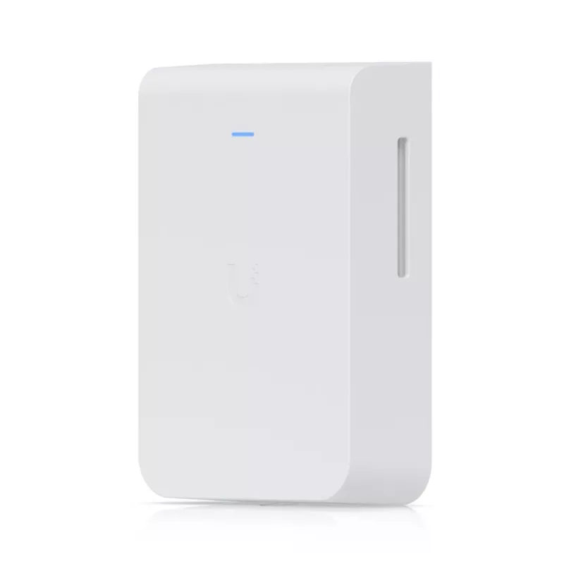 Pöörduspunkt UBIQUITI U7 Pro Wall — Seinale paigaldatav Wi‑Fi 7 AP, 2,4/5/6 GHz, 6 ruumivoogu, 2500 Mbps LAN, PoE (44–57 V), siseruumidesse, valge