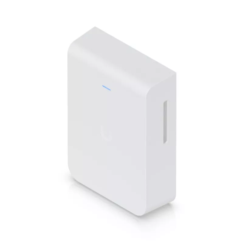 Pöörduspunkt UBIQUITI U7 Pro Wall — Seinale paigaldatav Wi‑Fi 7 AP, 2,4/5/6 GHz, 6 ruumivoogu, 2500 Mbps LAN, PoE (44–57 V), siseruumidesse, valge