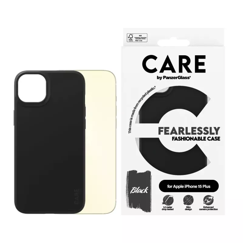 Cover PanzerGlass CARE by moodne ümbris Must iPhone 15 Plus läbipaistev