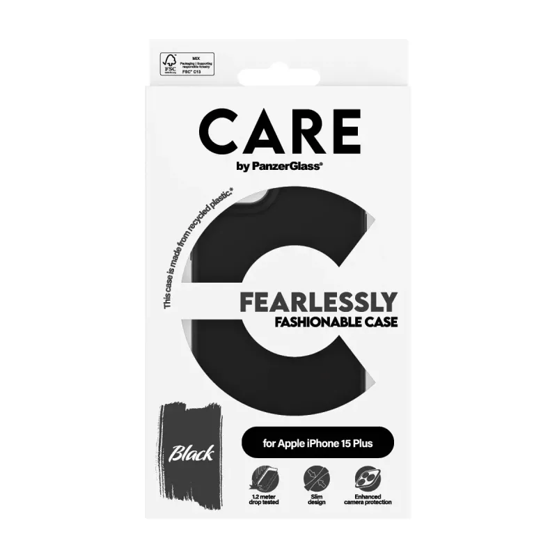 Cover PanzerGlass CARE by moodne ümbris Must iPhone 15 Plus läbipaistev