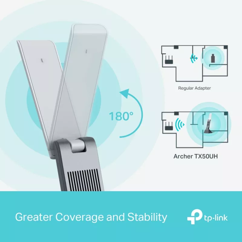 Juhtmevaba USB-adapter TP-Link Archer AX3000 (Archer TX50UH) – kaheribalise Wi‑Fi 6, USB 3.2 Gen1, kuni 3000 Mbps, sisemine antenn, Windows 11