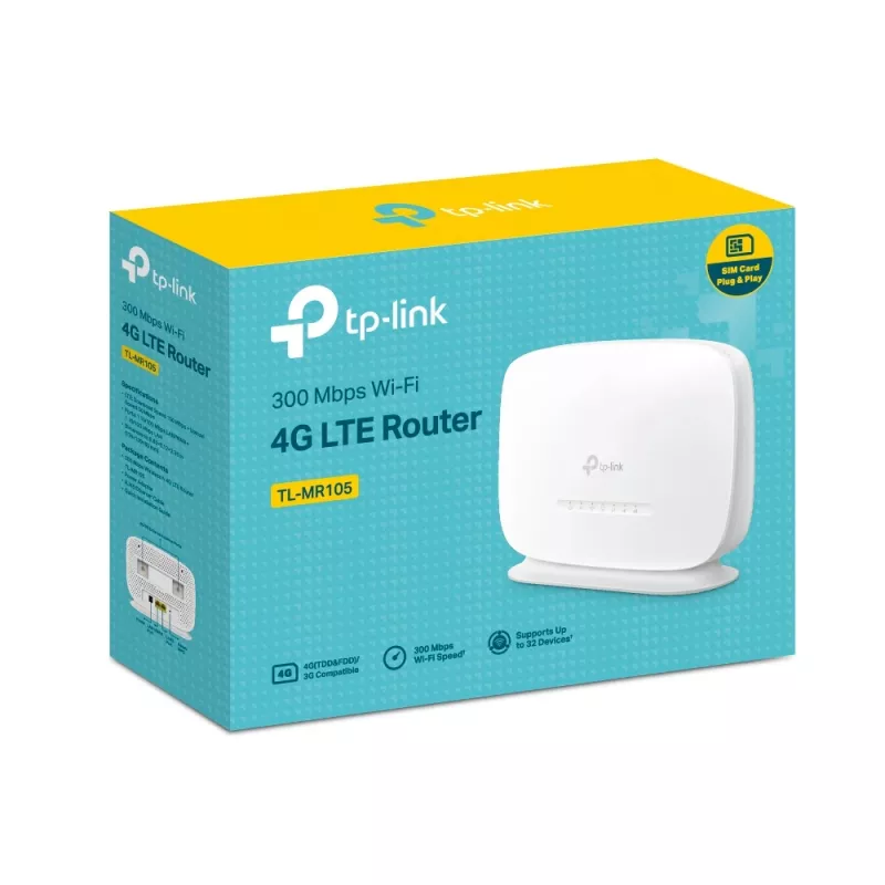 TP-Link 300 Mbps Wireless N 4G LTE ruuter, Wi-Fi 4 (802.11n), ühe sagedusalaga (2,4 GHz), Ethernet LAN, 4G, valge, lauamudel