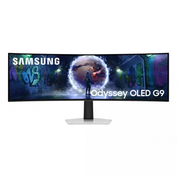49-tolline OLED kõver monitor Samsung S49DG934SU — 5120×1440 Dual QHD, 32:9, 0,03 ms, USB-hub, VESA, kõrguse reguleerimine, hõbedane