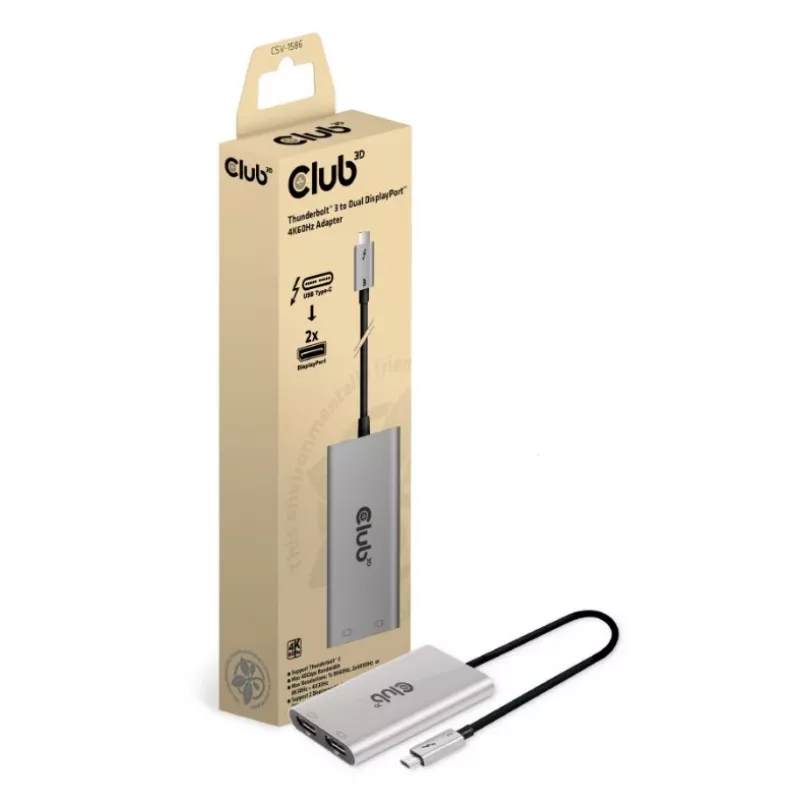 CLUB3D Thunderbolt™ 3 DisplayPort™ kahe monitori adapter 4K60Hz M/F
