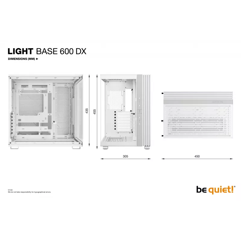 Arvuti korpus be quiet! LIGHT BASE 600 DX White Midi Tower, ATX/microATX/Mini-ATX, klaasist külg, RGB esipaneel, USB-C