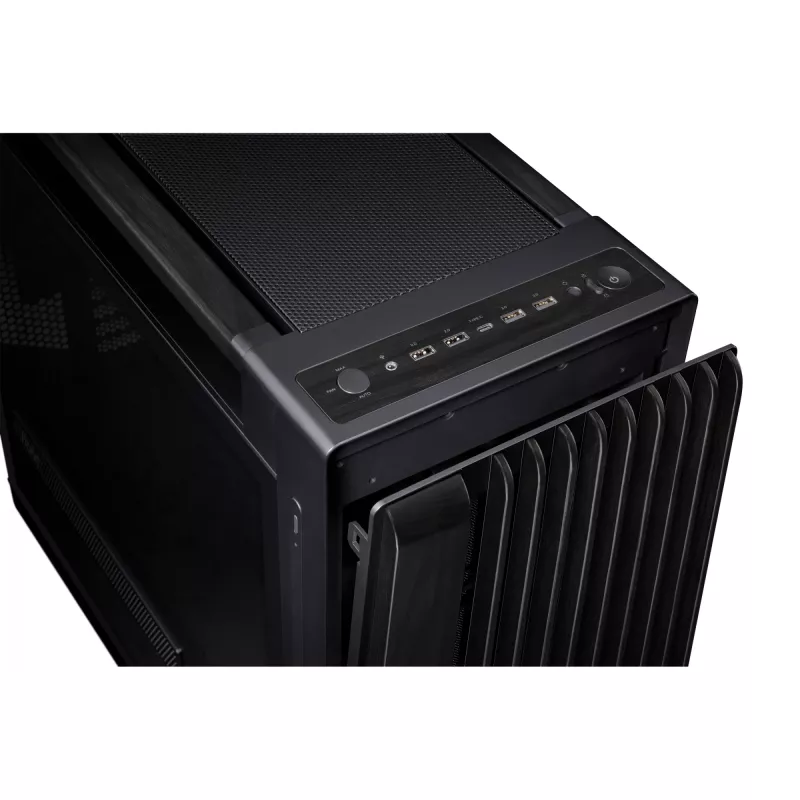 PC Case ASUS ProArt PA602 Wood Edition Midi Tower Must — Puit, ATX/EATX tugi, karastatud klaas, 4×3,5 tolli / 8×2,5 tolli, GPU kuni 450 mm