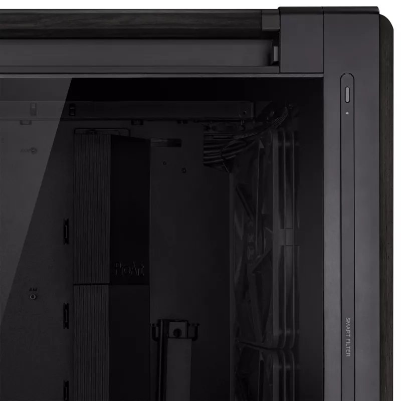 PC Case ASUS ProArt PA602 Wood Edition Midi Tower Must — Puit, ATX/EATX tugi, karastatud klaas, 4×3,5 tolli / 8×2,5 tolli, GPU kuni 450 mm
