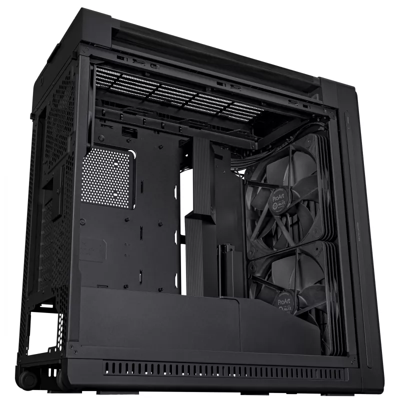 PC Case ASUS ProArt PA602 Wood Edition Midi Tower Must — Puit, ATX/EATX tugi, karastatud klaas, 4×3,5 tolli / 8×2,5 tolli, GPU kuni 450 mm