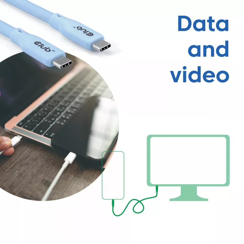 CLUB3D USB C kaabel sinine, 2 m, USB C, USB C, USB4 Gen 2x2, 20 Gbit/s, sinine
