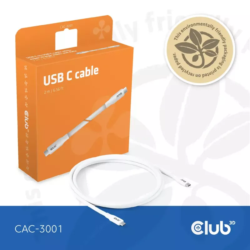 USB-C kaabel CLUB3D CAC-3001 2 m USB4 Gen 3x2 valge