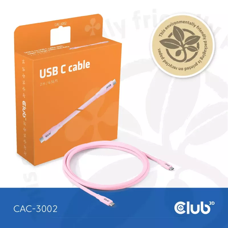 USB-C kaabel CLUB3D CAC-3002 2m USB4 Gen 3x2 Roosa