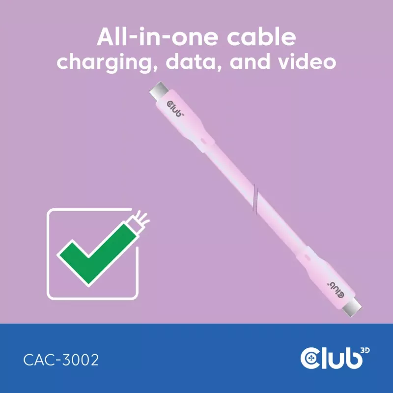 USB-C kaabel CLUB3D CAC-3002 2m USB4 Gen 3x2 Roosa
