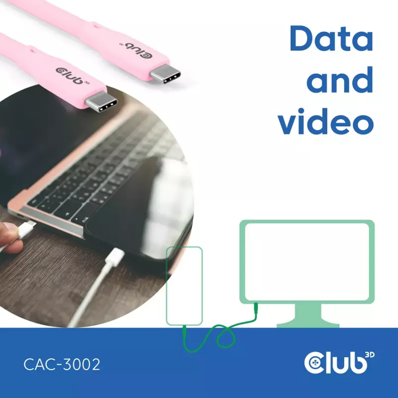 USB-C kaabel CLUB3D CAC-3002 2m USB4 Gen 3x2 Roosa