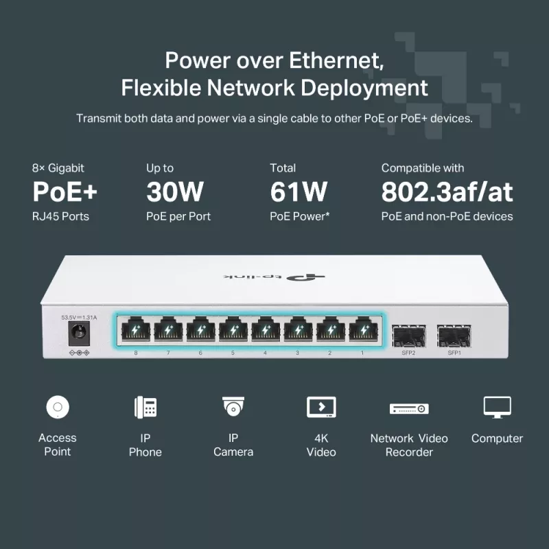 TP-Link FESTA FS310GP võrgulüliti, hallatav L2/L2+, Gigabit Ethernet (10/100/1000), Power over Ethernet (PoE), 1U, valge