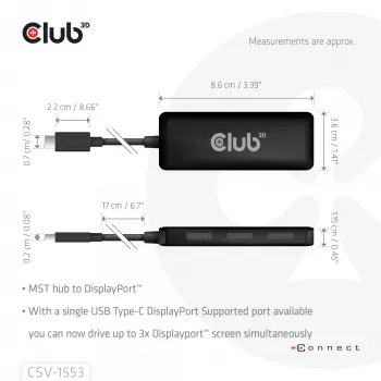 CLUB3D USB-C® kolmele DisplayPort™ 4K60Hz