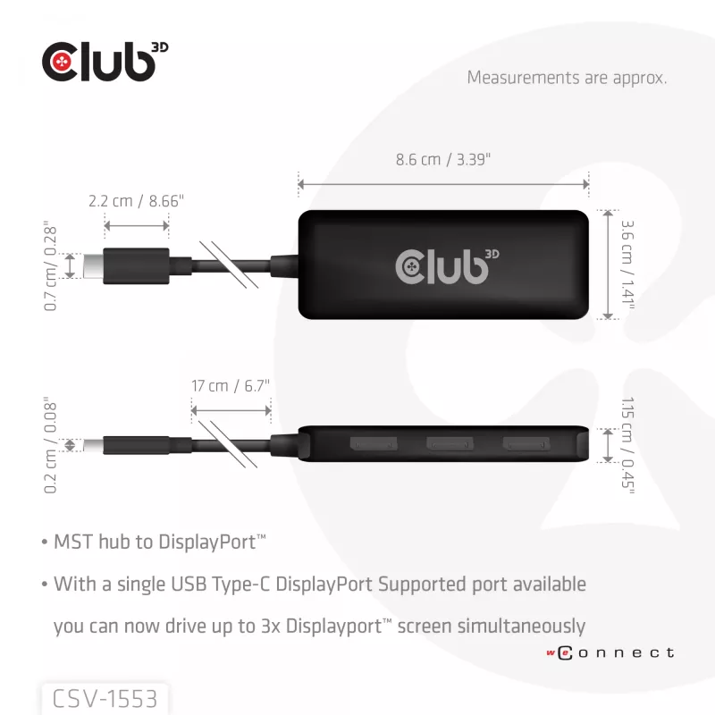 CLUB3D USB-C® kolmele DisplayPort™ 4K60Hz
