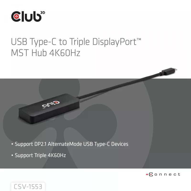 CLUB3D USB-C® kolmele DisplayPort™ 4K60Hz