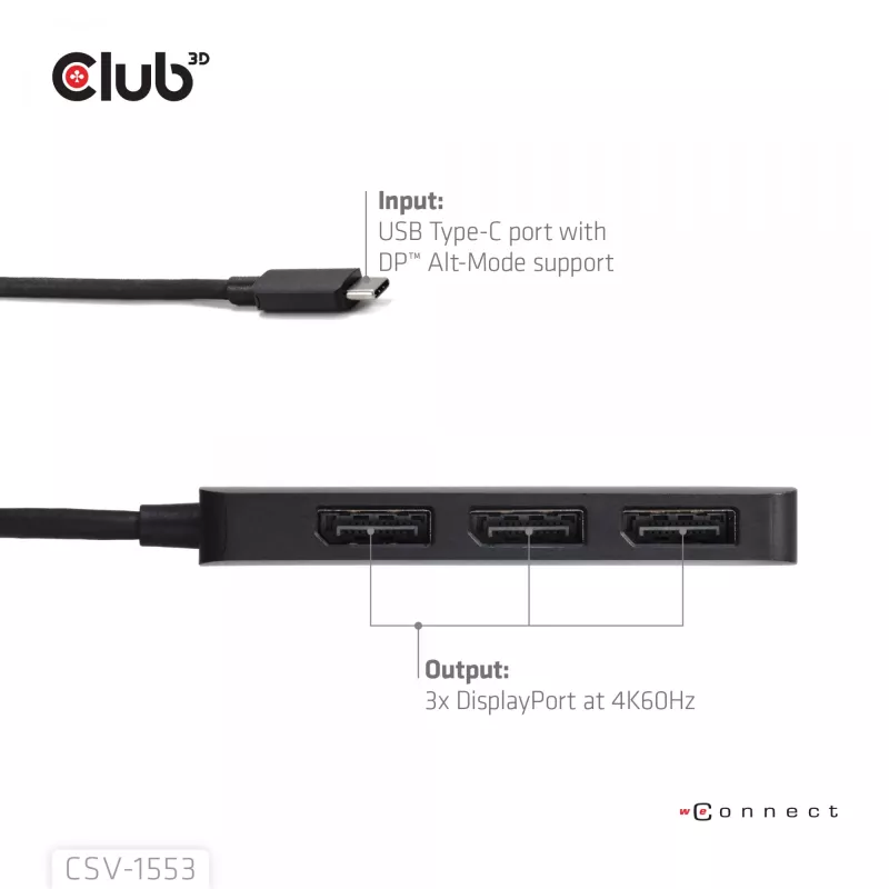 CLUB3D USB-C® kolmele DisplayPort™ 4K60Hz