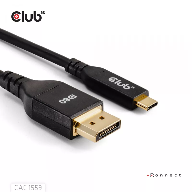 USB USB-C to DisplayPort 2.1 kaabel, club 3d CAC-1559, kahesuunaline, VESA DP80 sertifitseeritud, 1 m