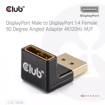 Adapter club 3d DisplayPort isane -> DisplayPort 1.4 emane 90° nurga all, toetab 4K@120Hz