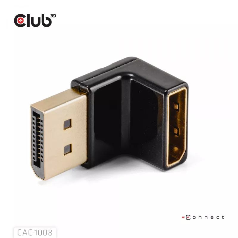 Adapter club 3d DisplayPort isane -> DisplayPort 1.4 emane 90° nurga all, toetab 4K@120Hz