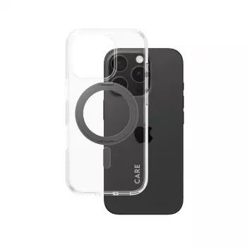 PanzerGlass CARE™ by ® läbipaistev ümbris musta jalaga ja MagSafe'iga iPhone 16 Pro jaoks