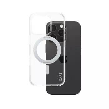 PanzerGlass CARE™ by ® läbipaistev ümbris hõbedase alusega ja MagSafe'iga iPhone 16 Pro jaoks
