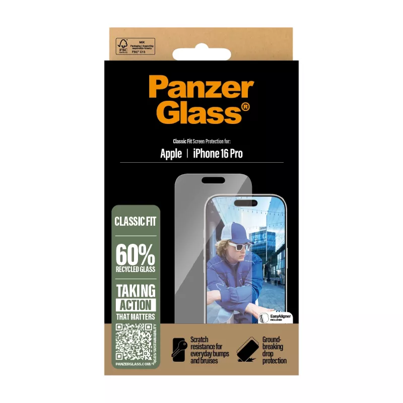 PanzerGlass ® Ekraanikaitse iPhone 16 Pro | Classic Fit, Apple, Apple - iPhone 16 Pro, Kuiv paigaldus, Kriimustuskindel, Löögikindel, Läbipaistev, 1 tk