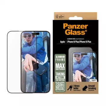 PanzerGlass ® ekraanikaitse alumiiniumraamiga iPhone 16 Plus | 15 Plus | ülilai sobivus