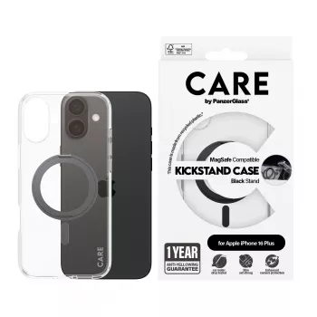PanzerGlass CARE™ by ® läbipaistev ümbris musta alusega ja MagSafe'iga iPhone 16 Plus