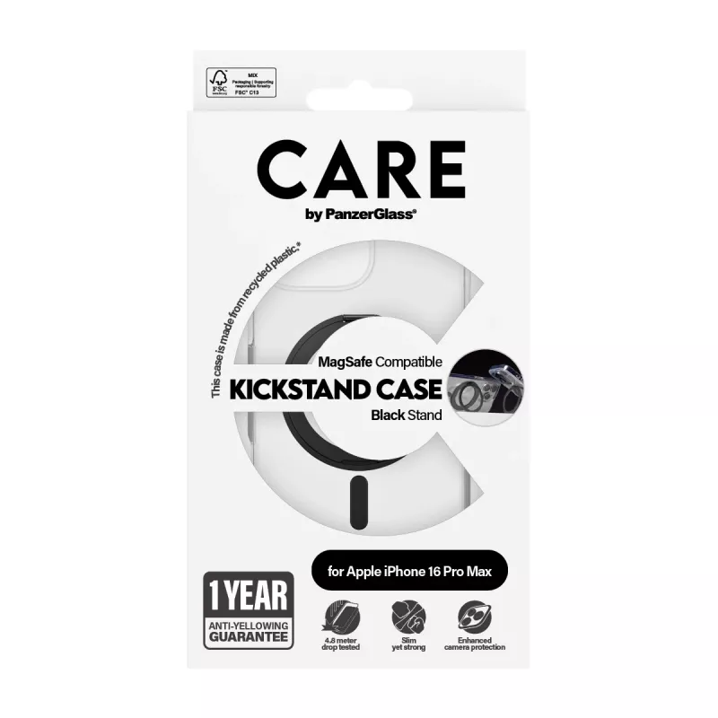 PanzerGlass CARE™ by ® läbipaistev ümbris musta alusega ja MagSafe'iga iPhone 16 Pro Max