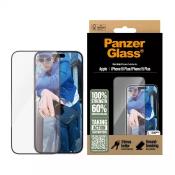 PanzerGlass ® Ekraanikaitse iPhone 16 Plus | 15 Plus | Ultra-Wide Fit