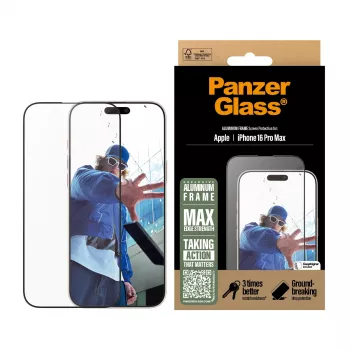 PanzerGlass® ekraanikaitse alumiiniumraamiga iPhone 16 Pro Max | ülilai sobivus