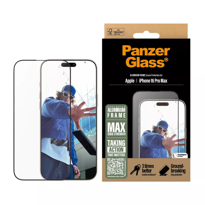 PanzerGlass® ekraanikaitse alumiiniumraamiga iPhone 16 Pro Max | ülilai sobivus
